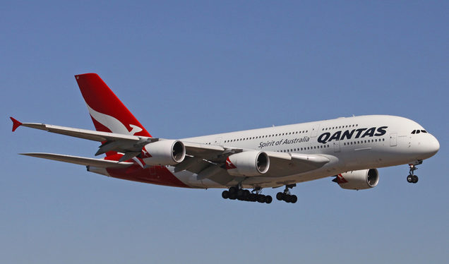 Qantas Airbus A380-800 landing at Dallas after a flight from Sydney (Photo by the author)